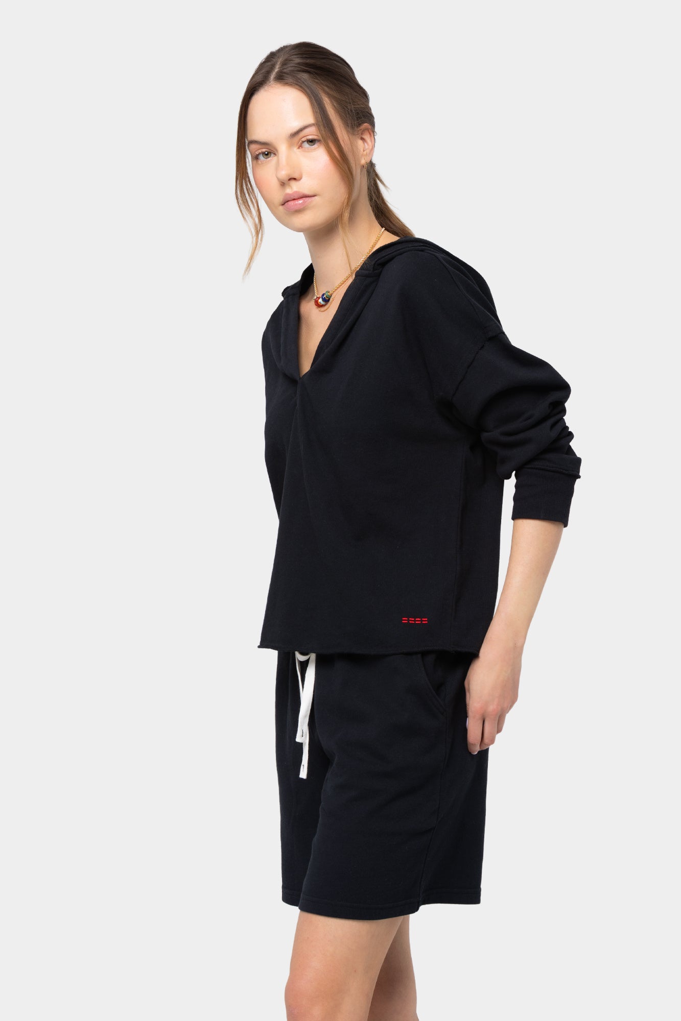 Long Sleeve Terry Hoodie with Split Neck
