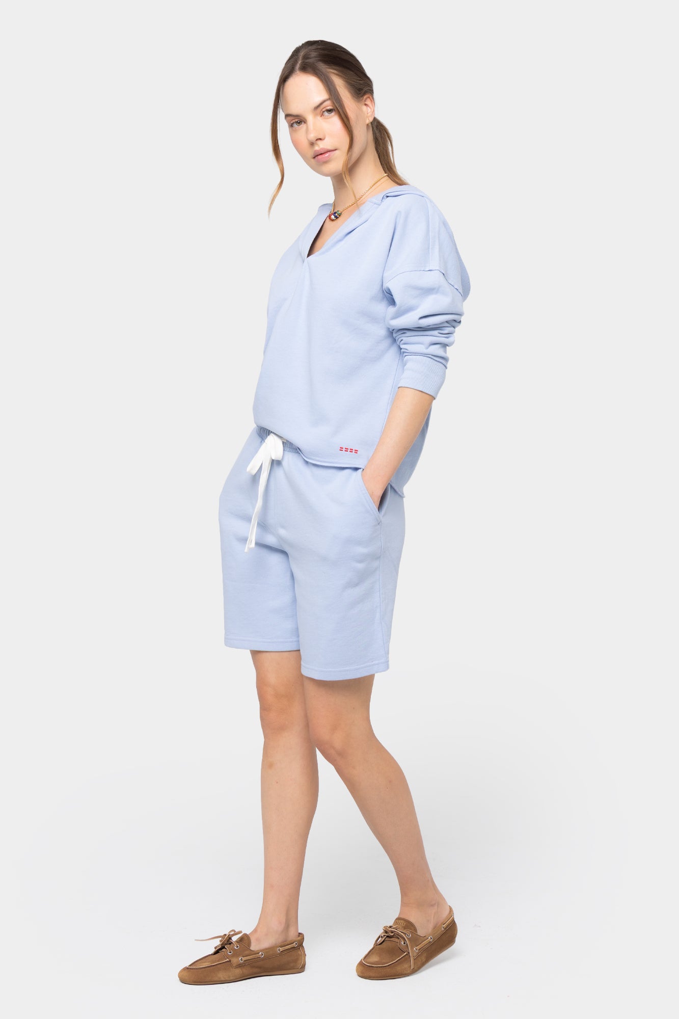 Long Sleeve Terry Hoodie with Split Neck