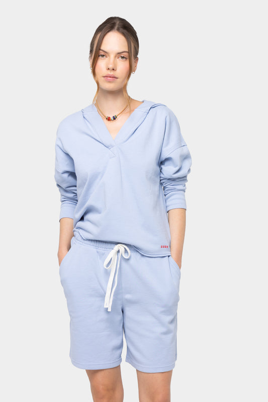 Long Sleeve Terry Hoodie with Split Neck