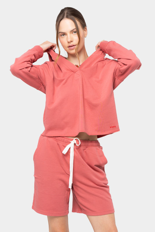 Long Sleeve Terry Hoodie with Split Neck