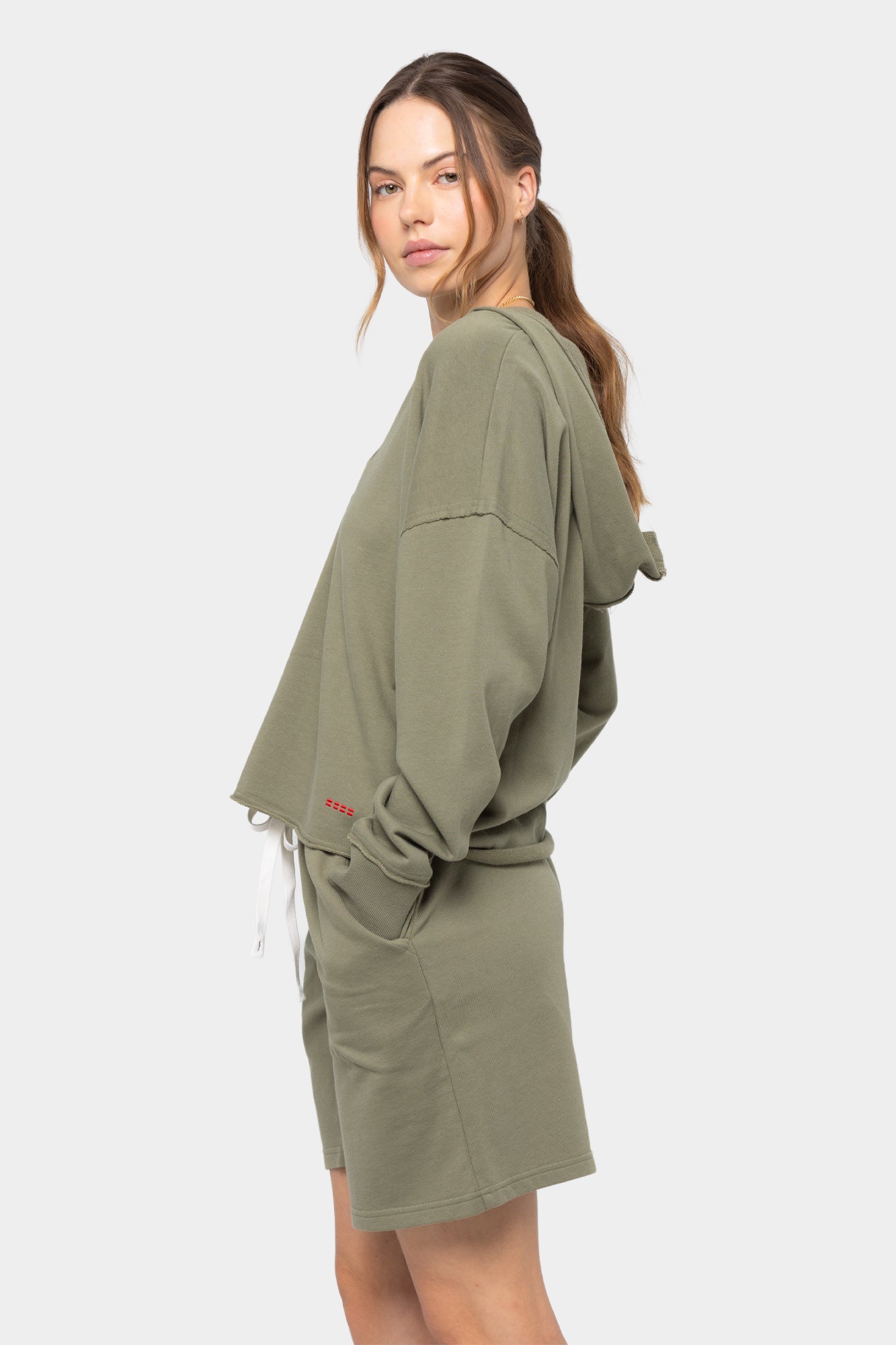 Long Sleeve Terry Hoodie with Split Neck