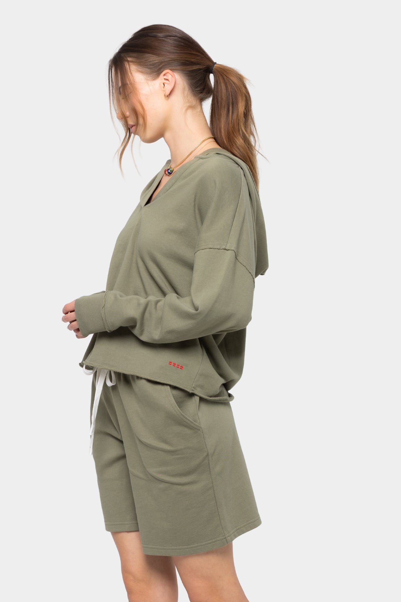 Long Sleeve Terry Hoodie with Split Neck