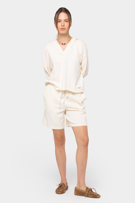 Long Sleeve Terry Hoodie with Split Neck