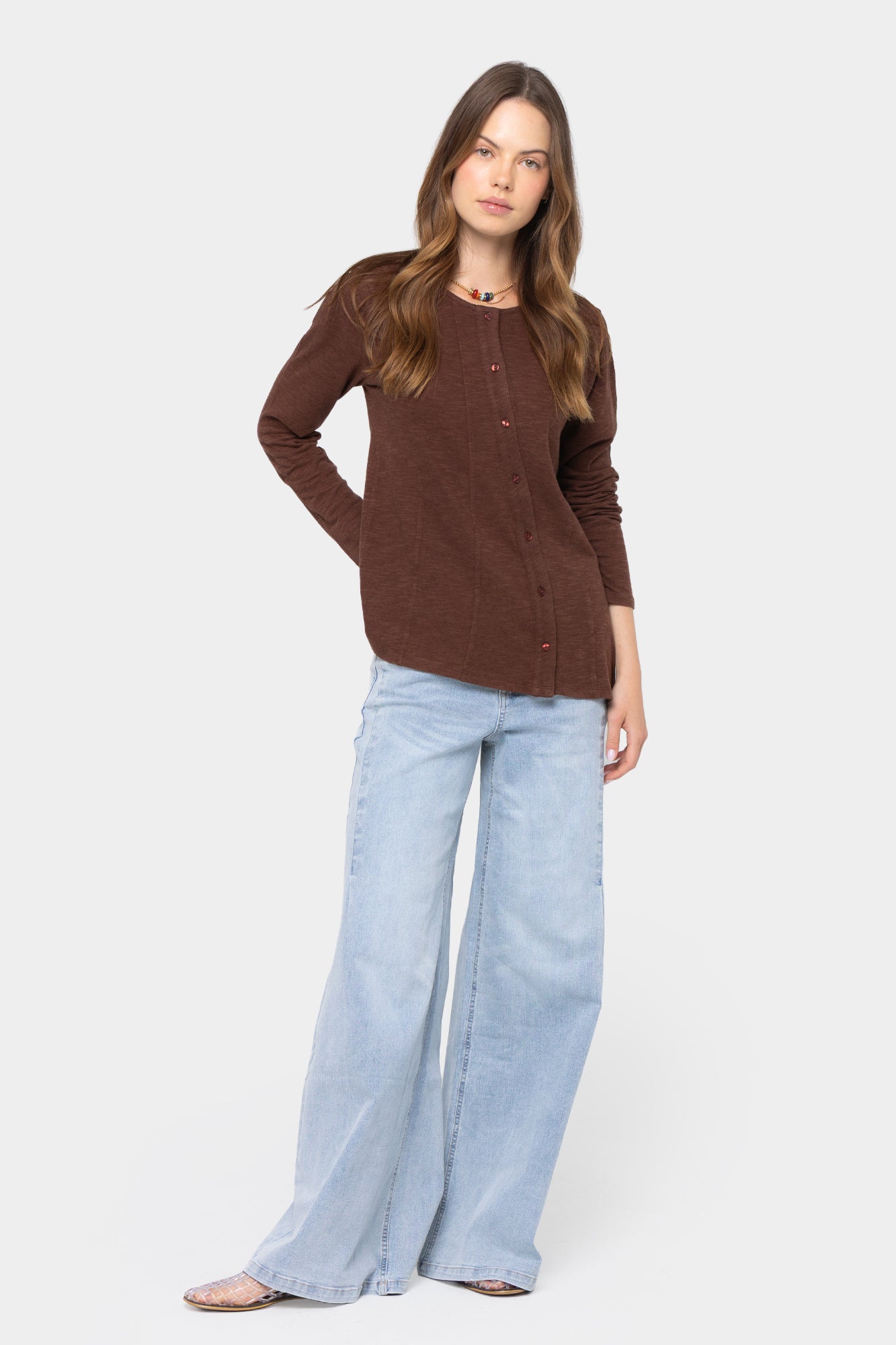 Asymmetric Crew Neck Placket Tee