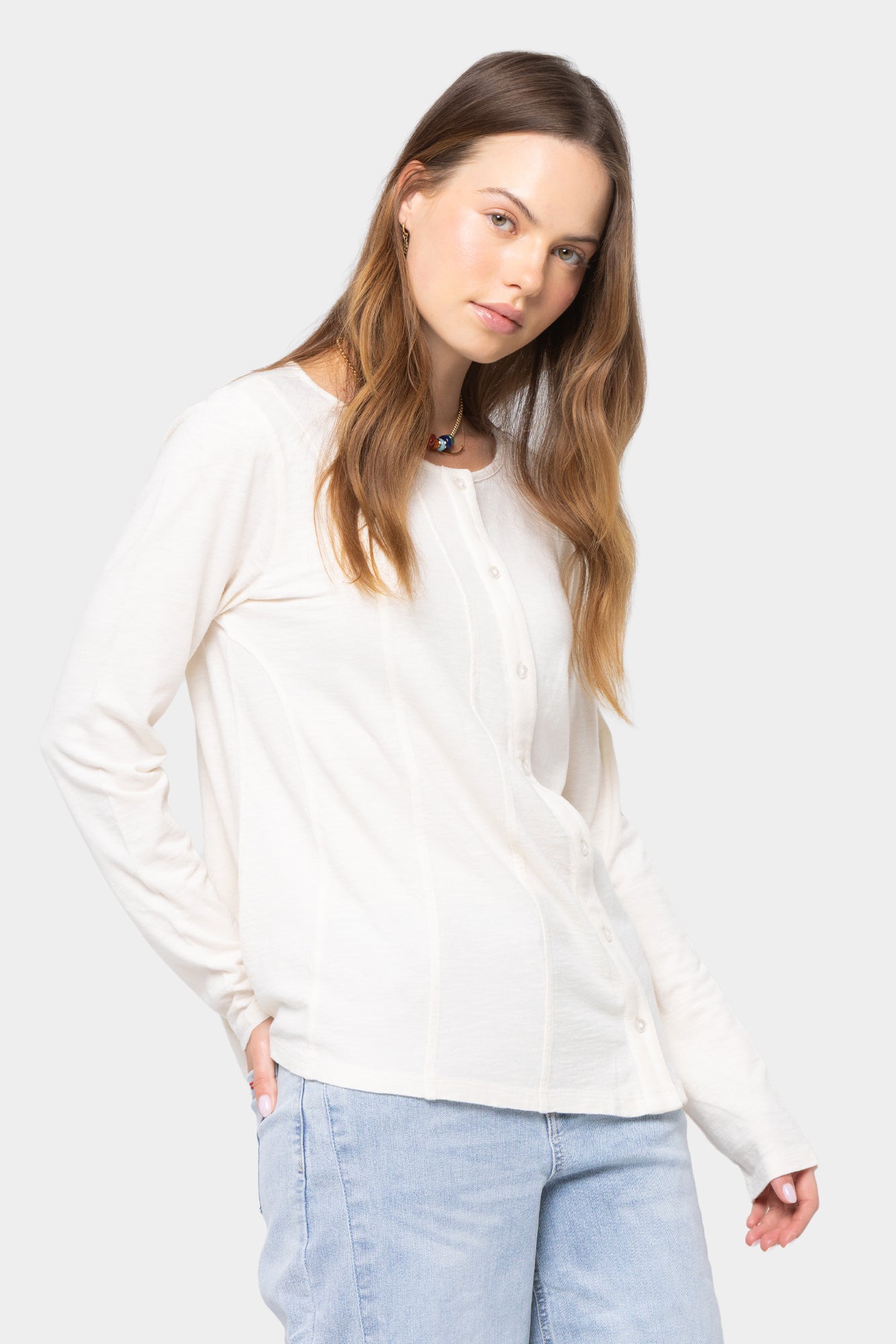 Asymmetric Crew Neck Placket Tee