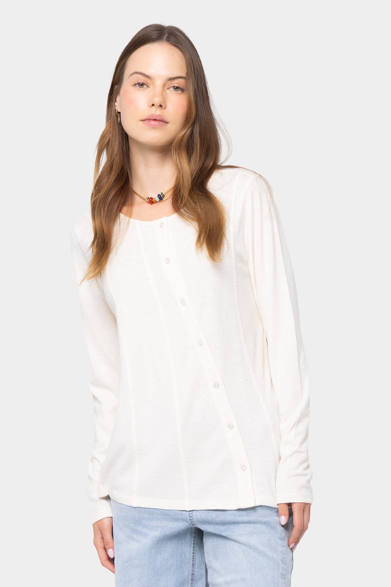 Asymmetric Crew Neck Placket Tee