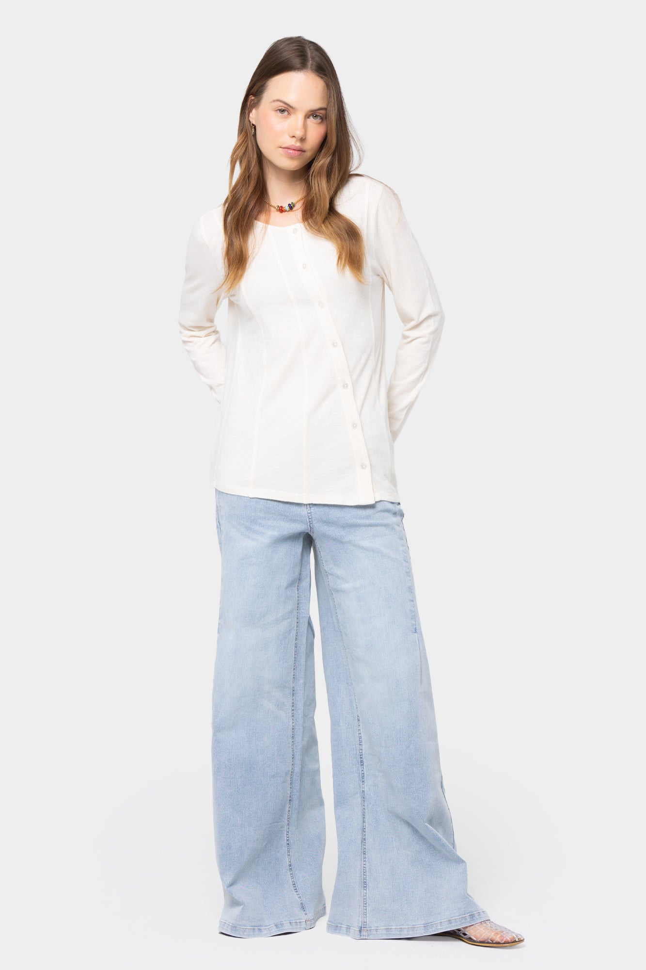 Full Length Side Pleat Wide Leg Denim