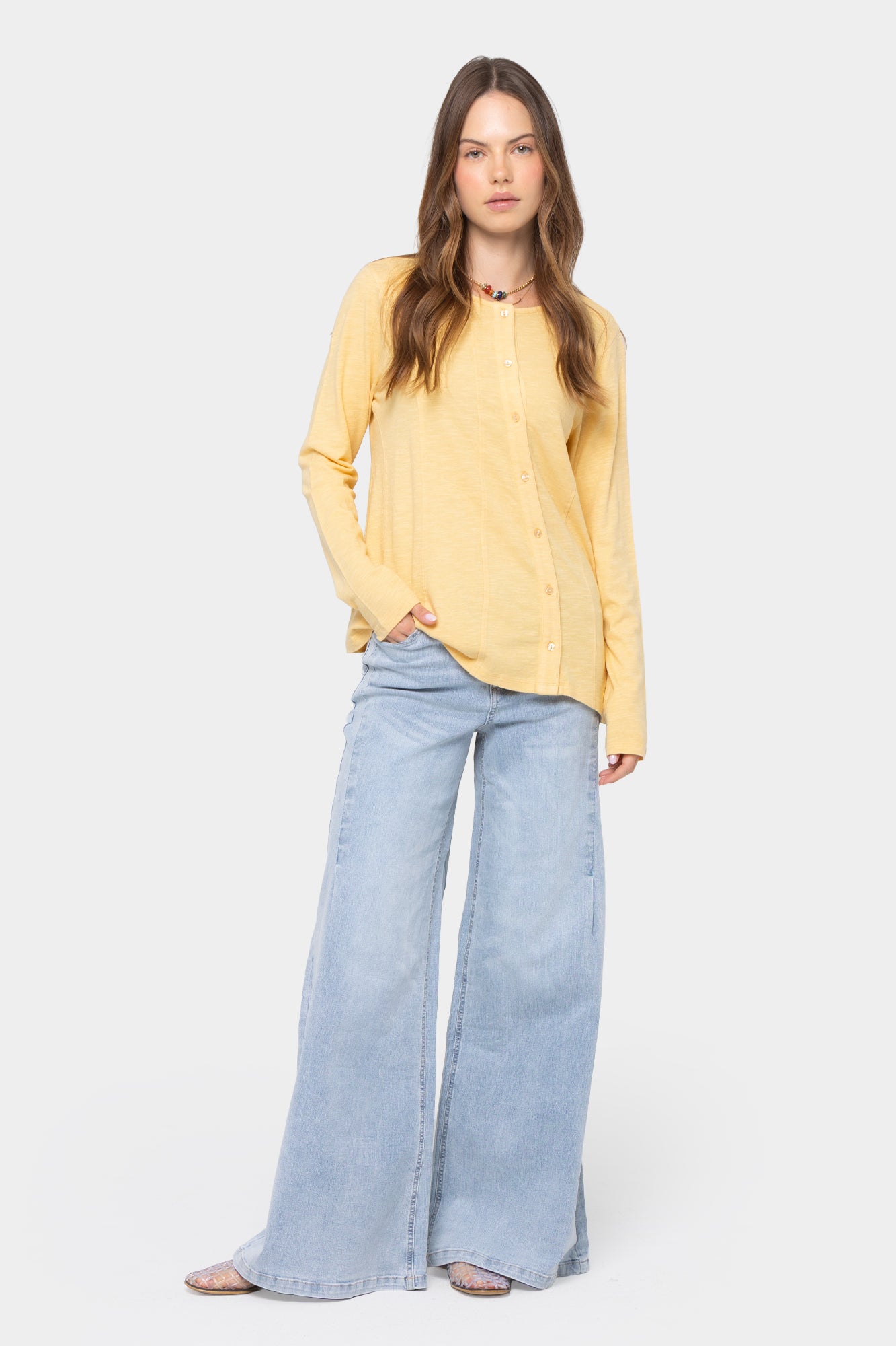 Asymmetric Crew Neck Placket Tee
