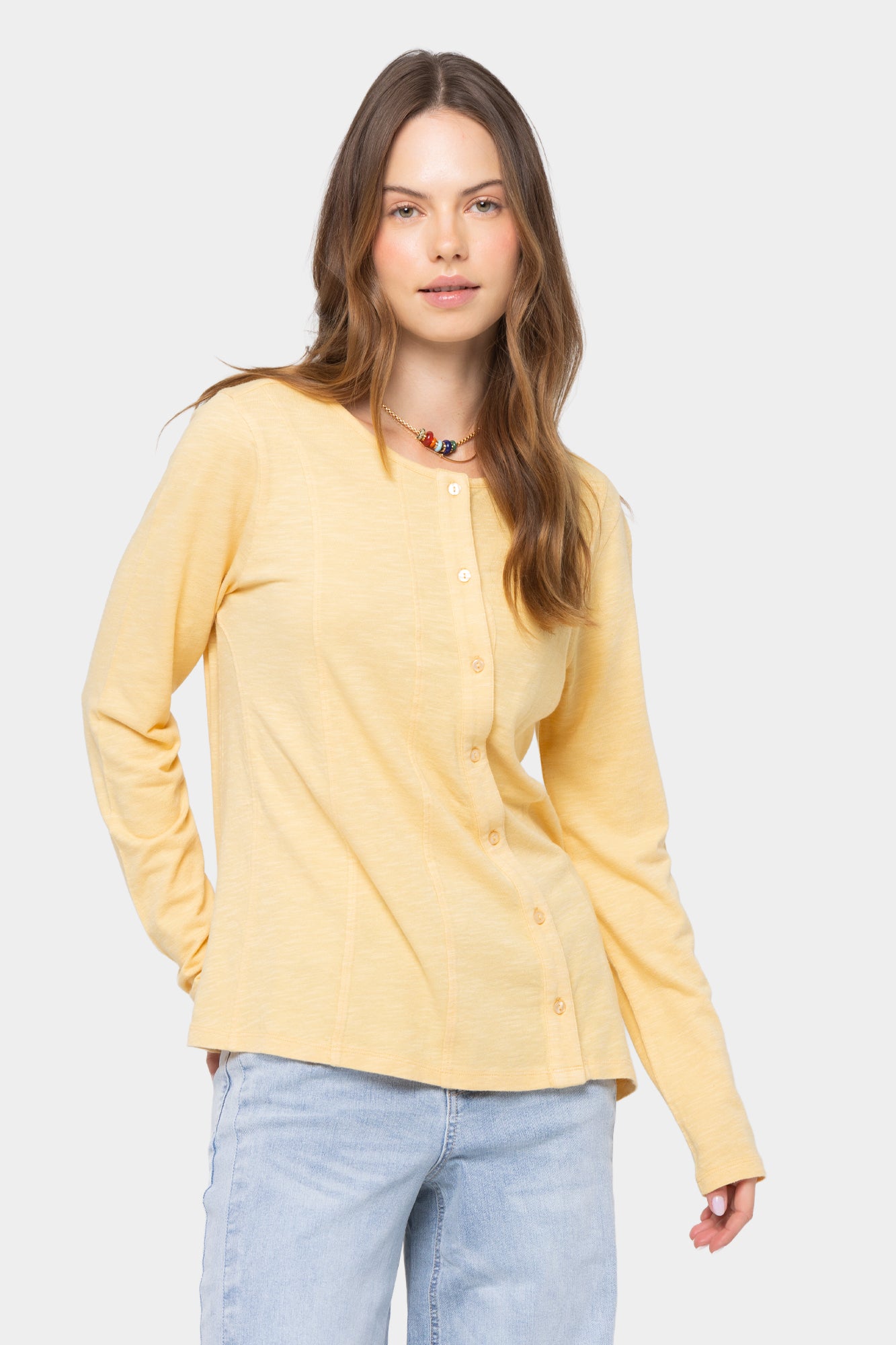 Asymmetric Crew Neck Placket Tee