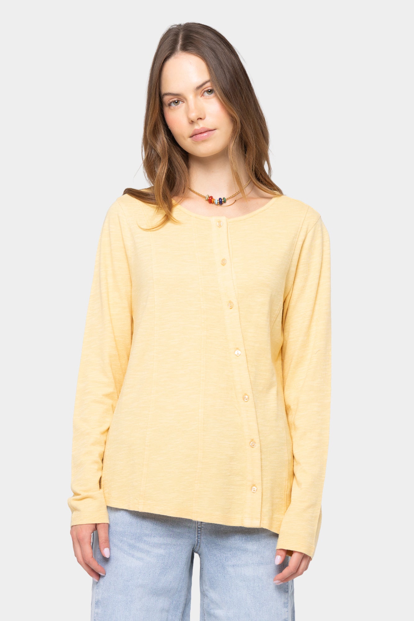 Asymmetric Crew Neck Placket Tee