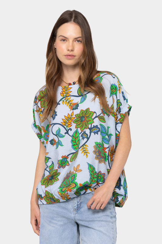 Wide Crew Neck Ruched Dolman Sleeve Top