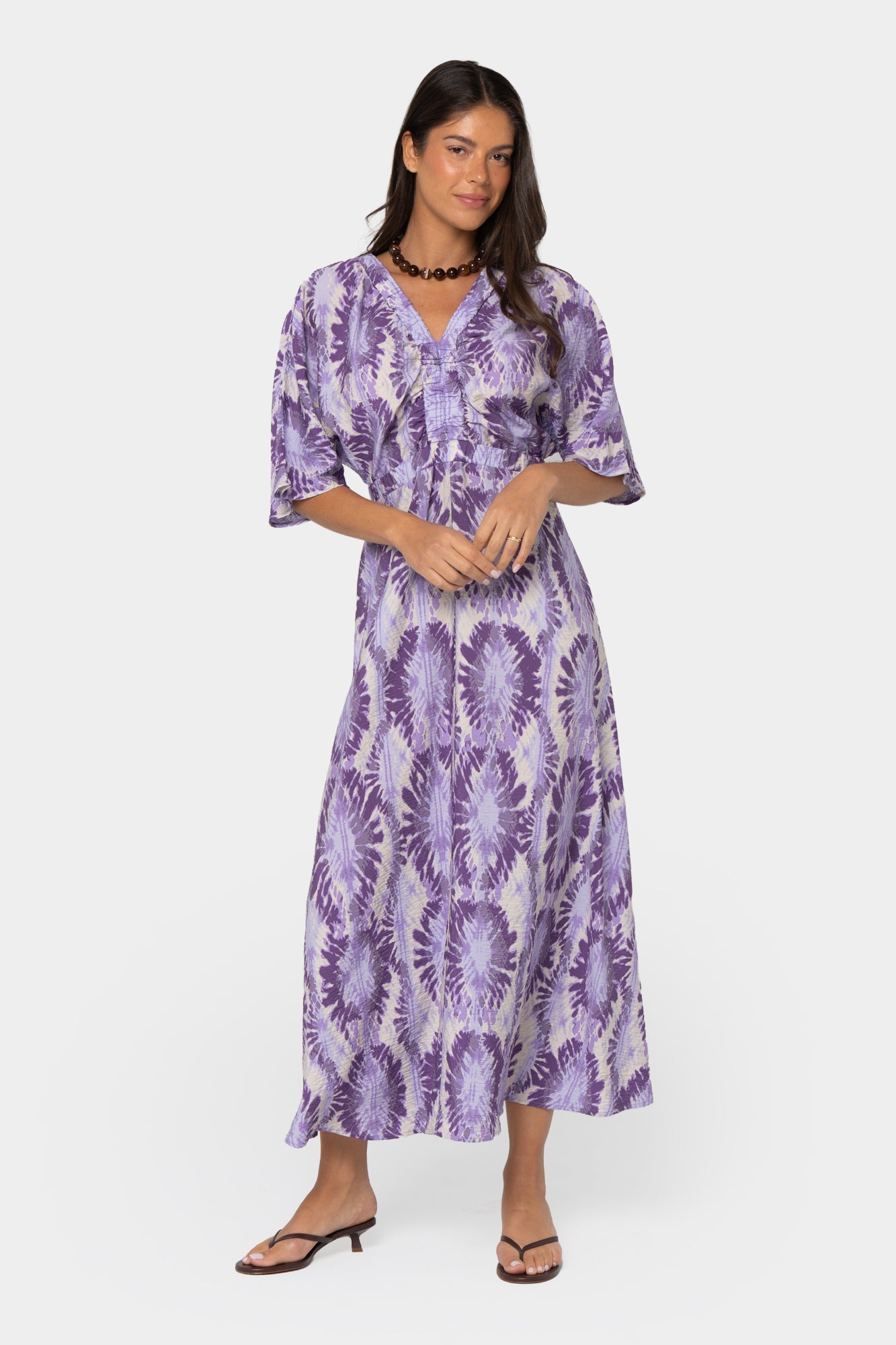 Boheme Printed V-Neck 3/4 Sleeve Dress
