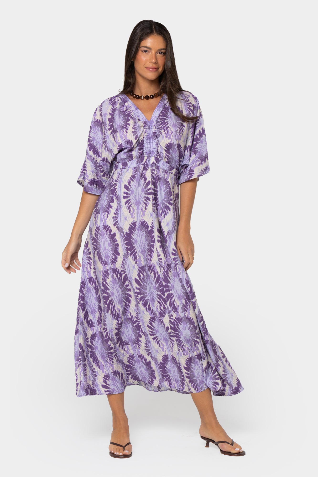 Boheme Printed V-Neck 3/4 Sleeve Dress