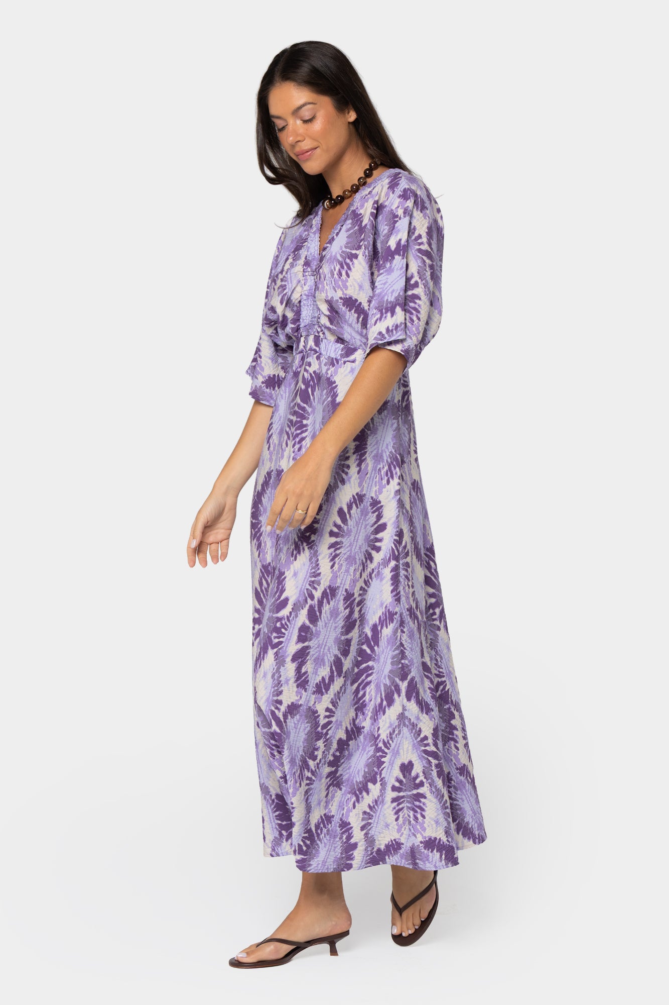 Boheme Printed V-Neck 3/4 Sleeve Dress