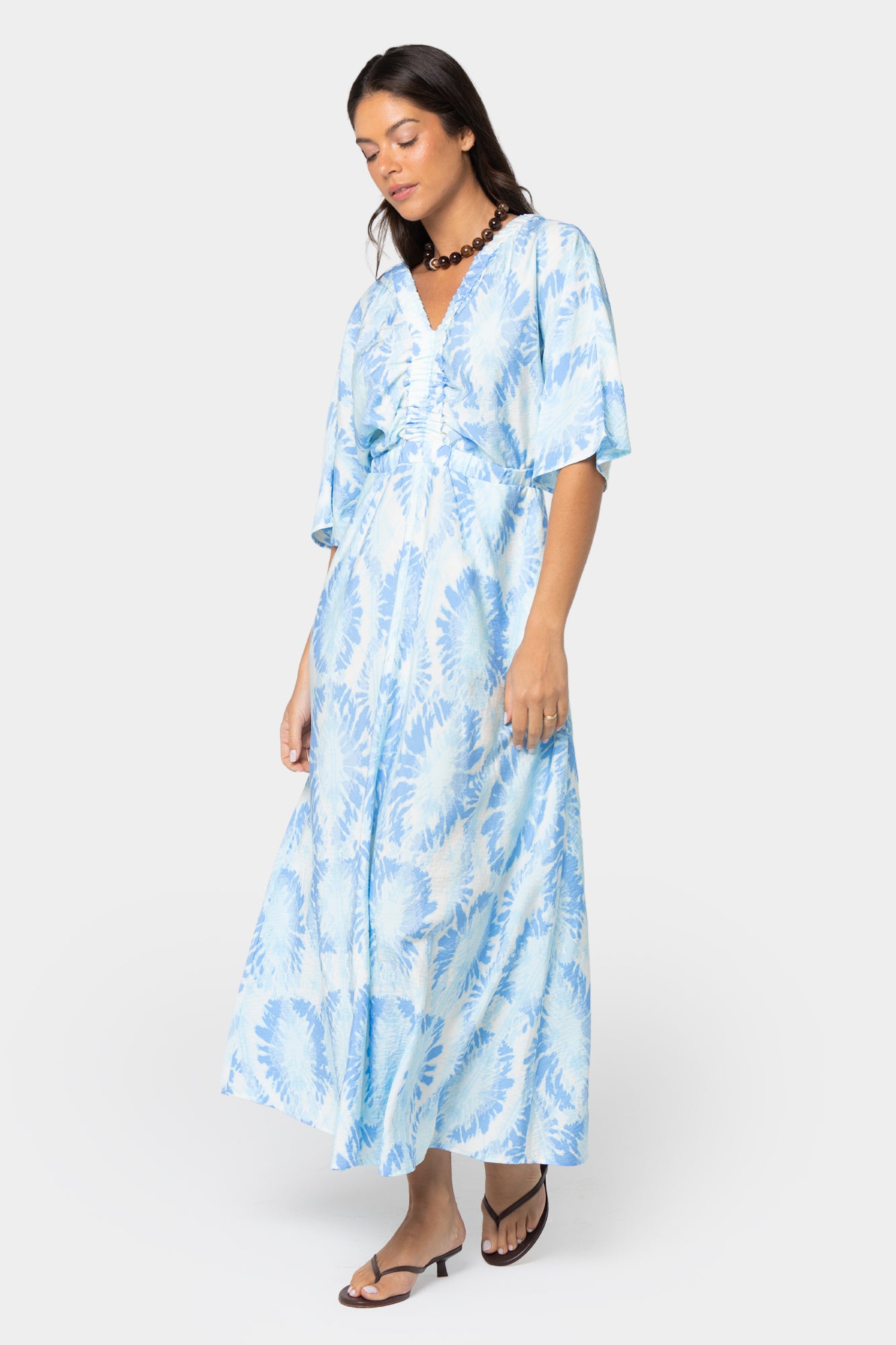 Boheme Printed V-Neck 3/4 Sleeve Dress