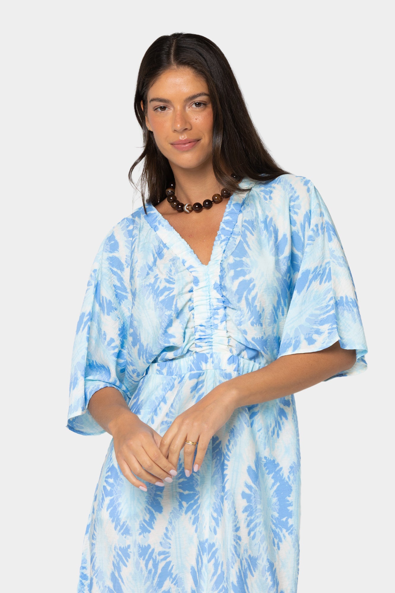 Boheme Printed V-Neck 3/4 Sleeve Dress