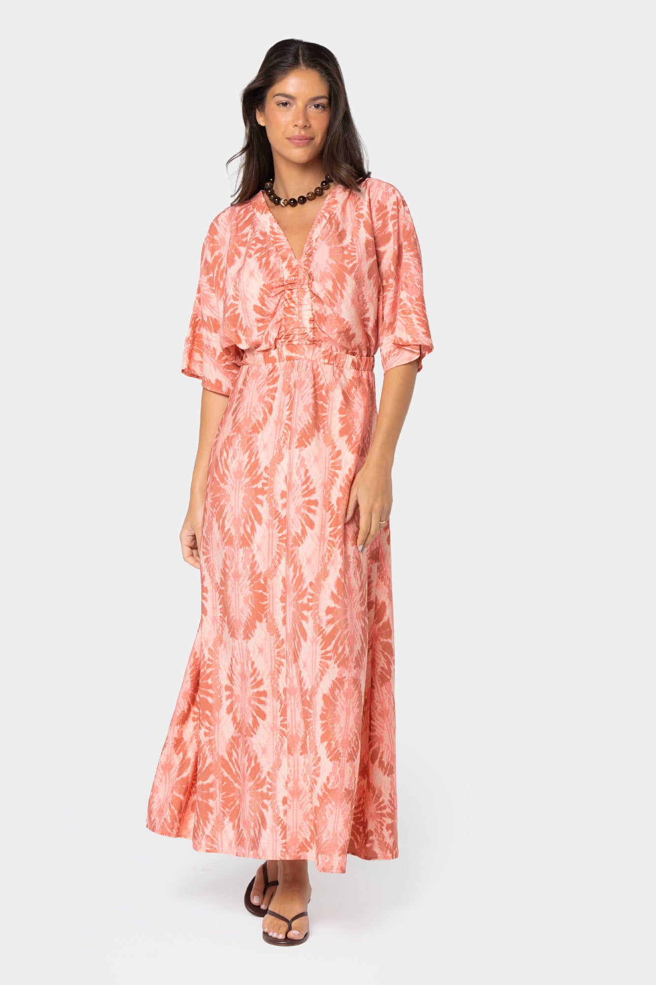 Boheme Printed V-Neck 3/4 Sleeve Dress