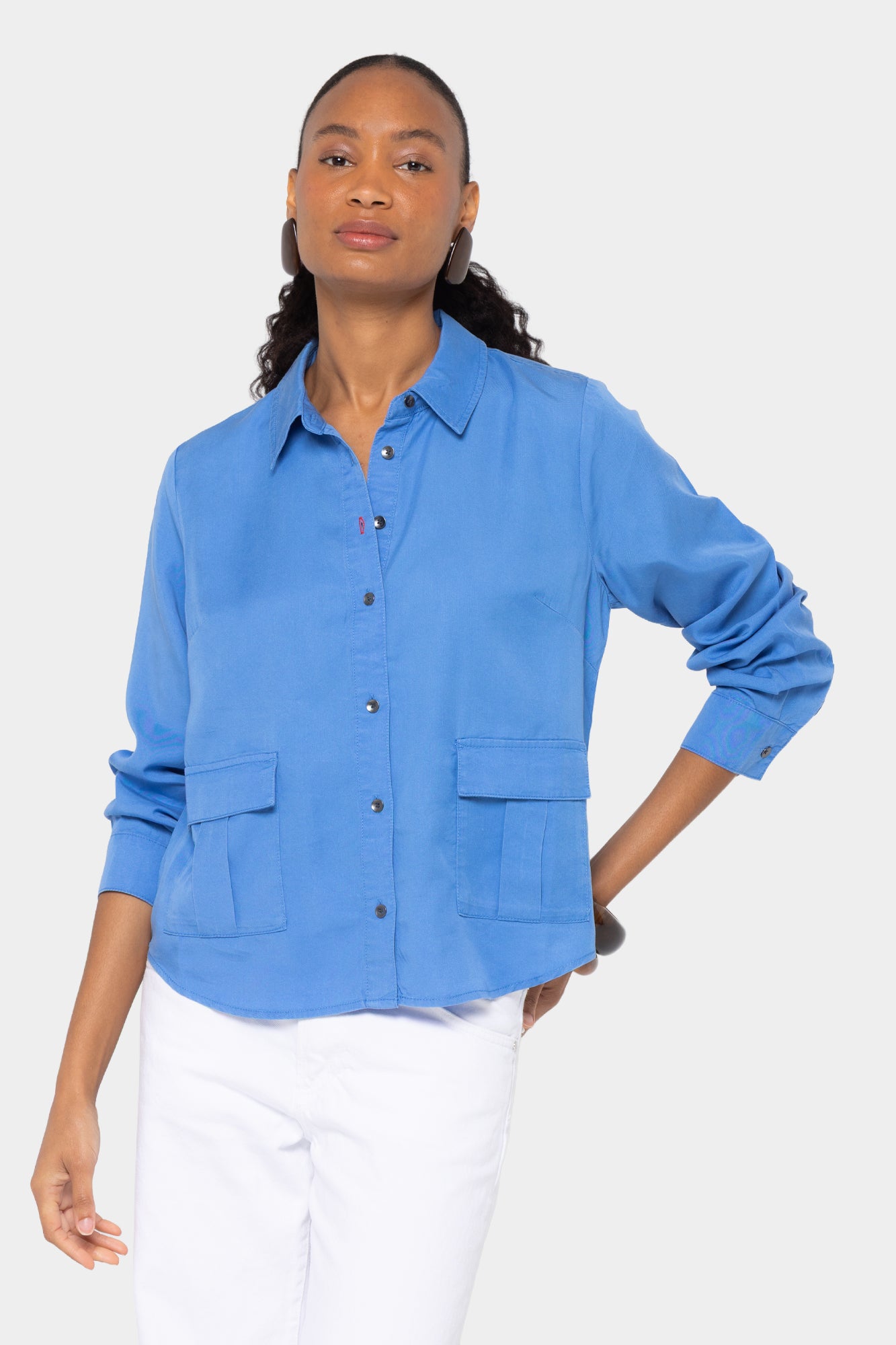 Boheme Lyocell Cropped Utility Shirt with Pockets