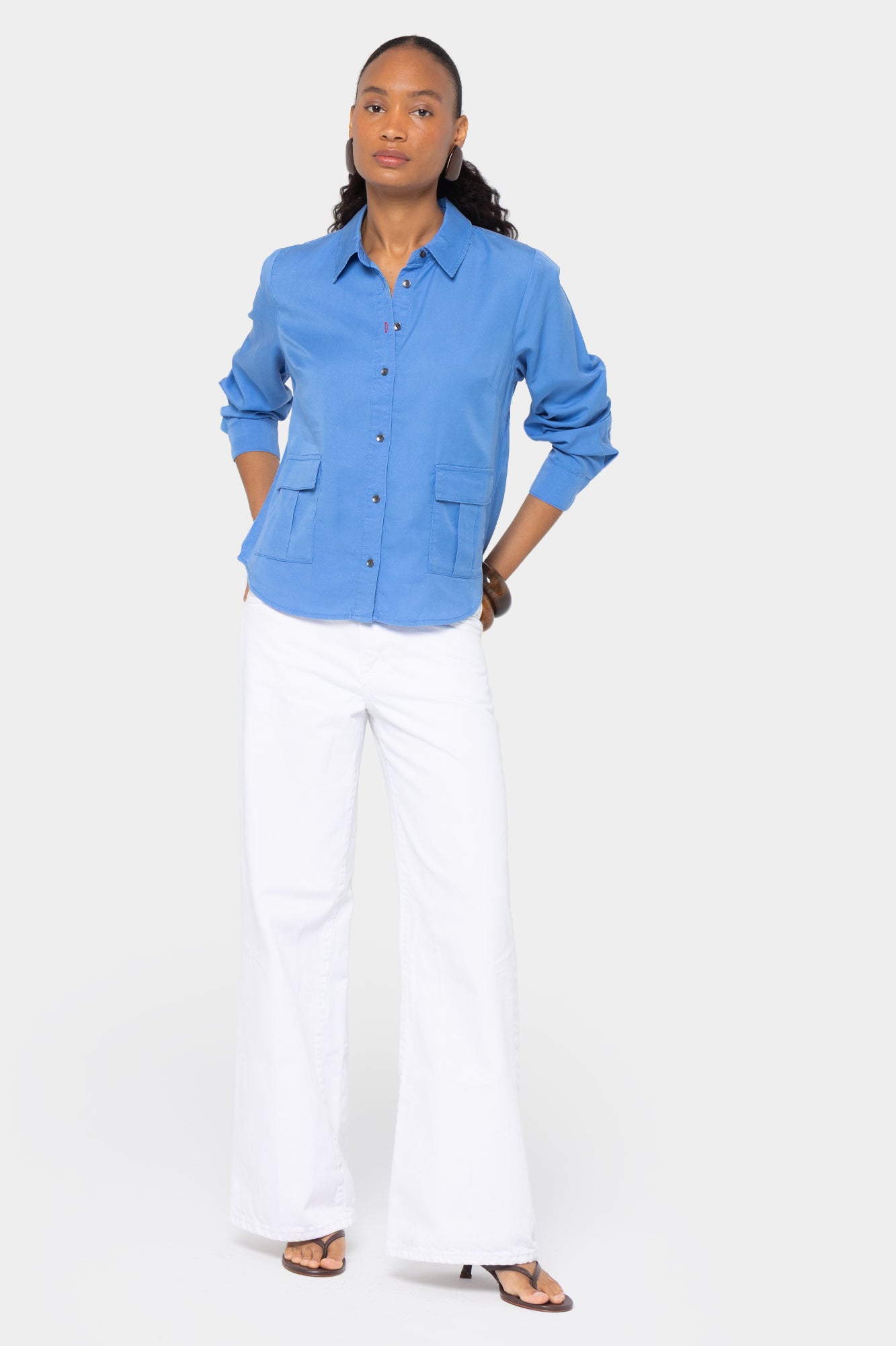 Boheme Lyocell Cropped Utility Shirt with Pockets
