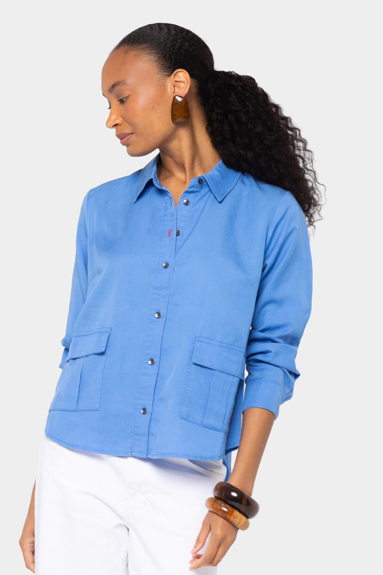 Boheme Lyocell Cropped Utility Shirt with Pockets