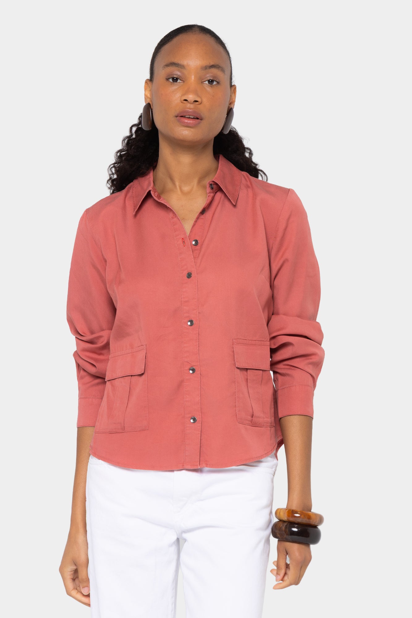 Boheme Lyocell Cropped Utility Shirt with Pockets