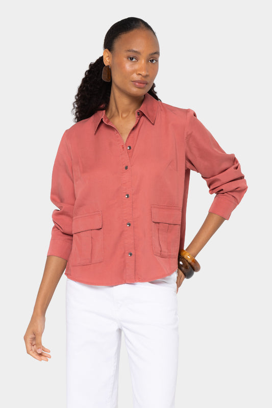 Boheme Lyocell Cropped Utility Shirt with Pockets