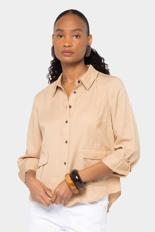 Boheme Lyocell Cropped Utility Shirt with Pockets