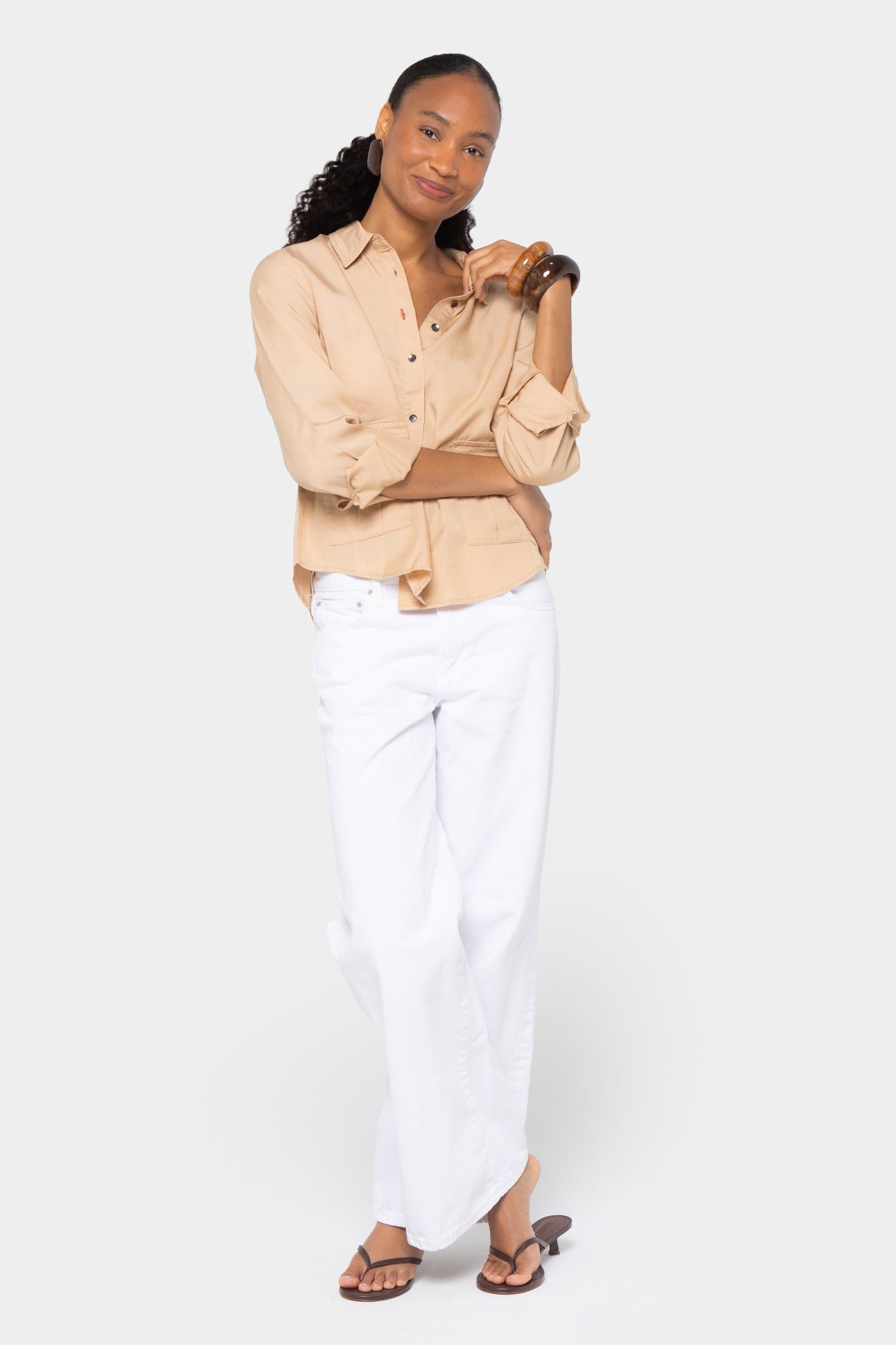 Boheme Lyocell Cropped Utility Shirt with Pockets
