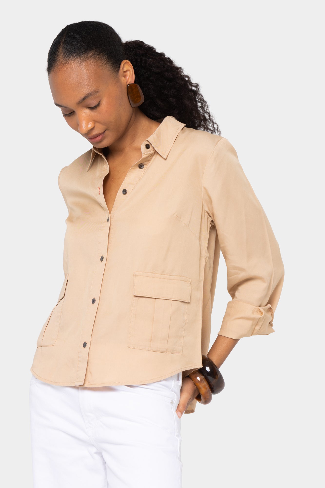 Boheme Lyocell Cropped Utility Shirt with Pockets