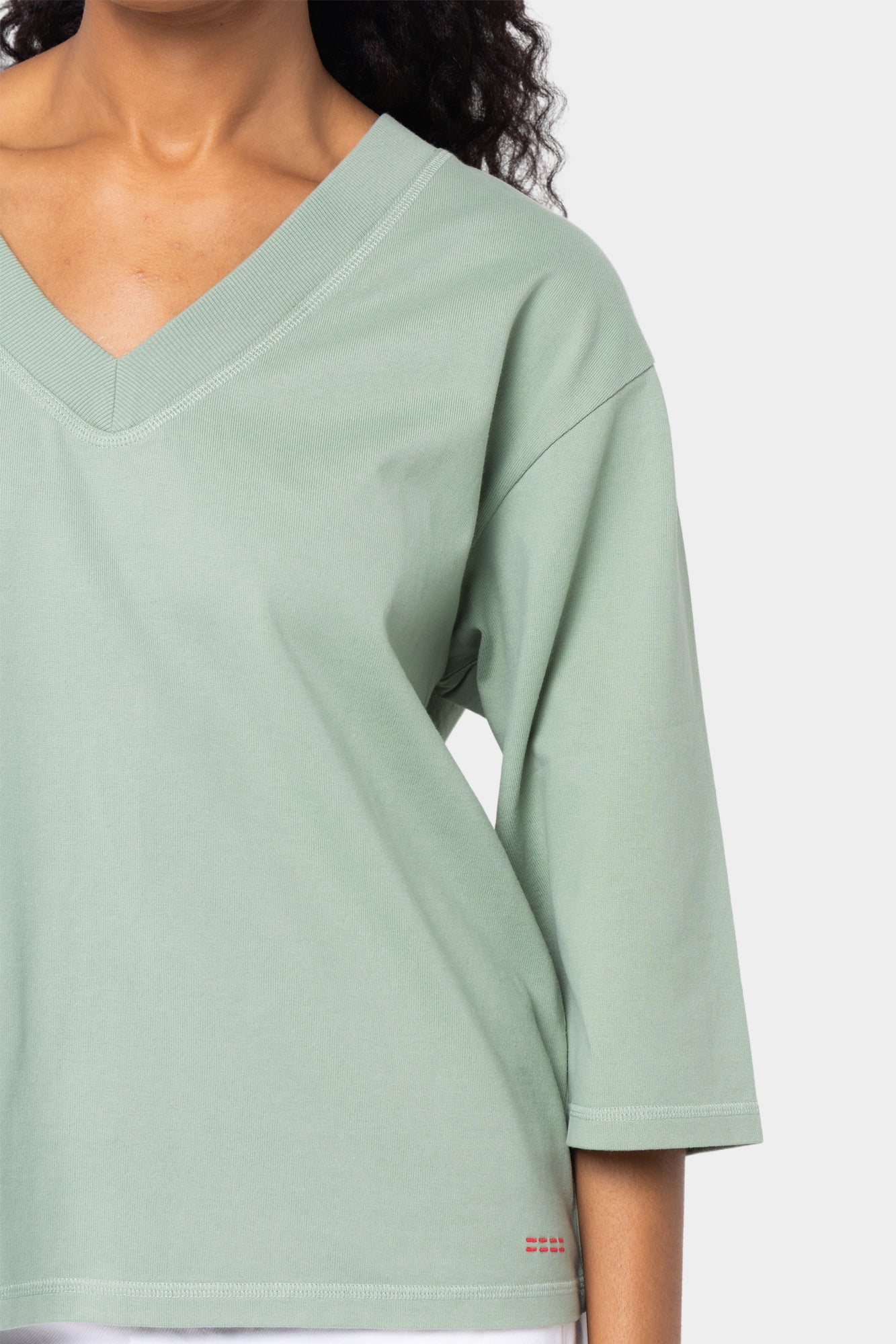 Elbow Sleeve V-Neck Side Pleat Tee