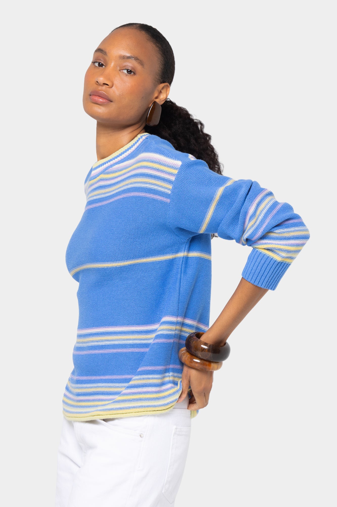Striped Cotton Crew Neck Sweater