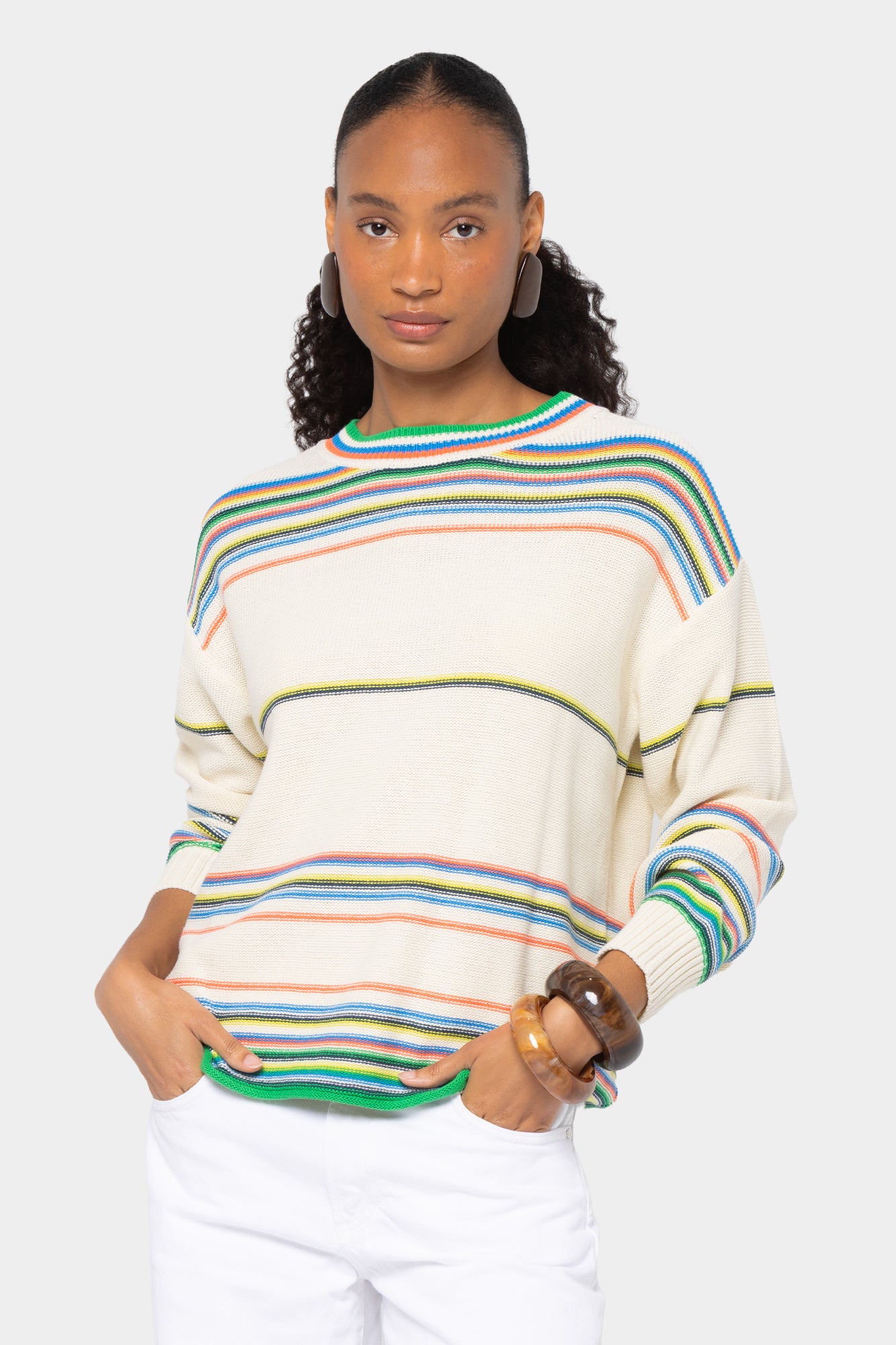 Striped Cotton Crew Neck Sweater