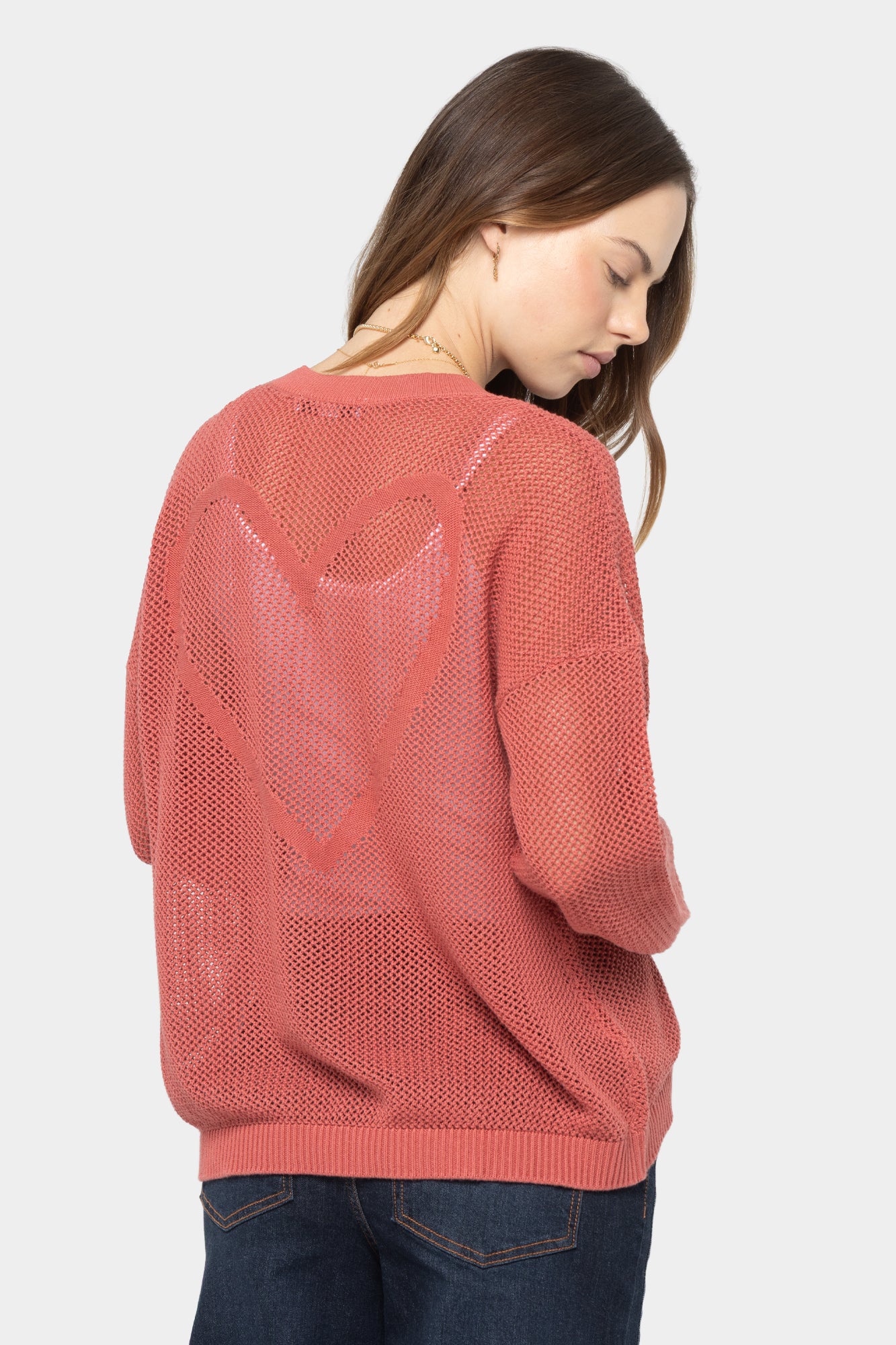 Mixed Motif Lace Up Cotton Sweater