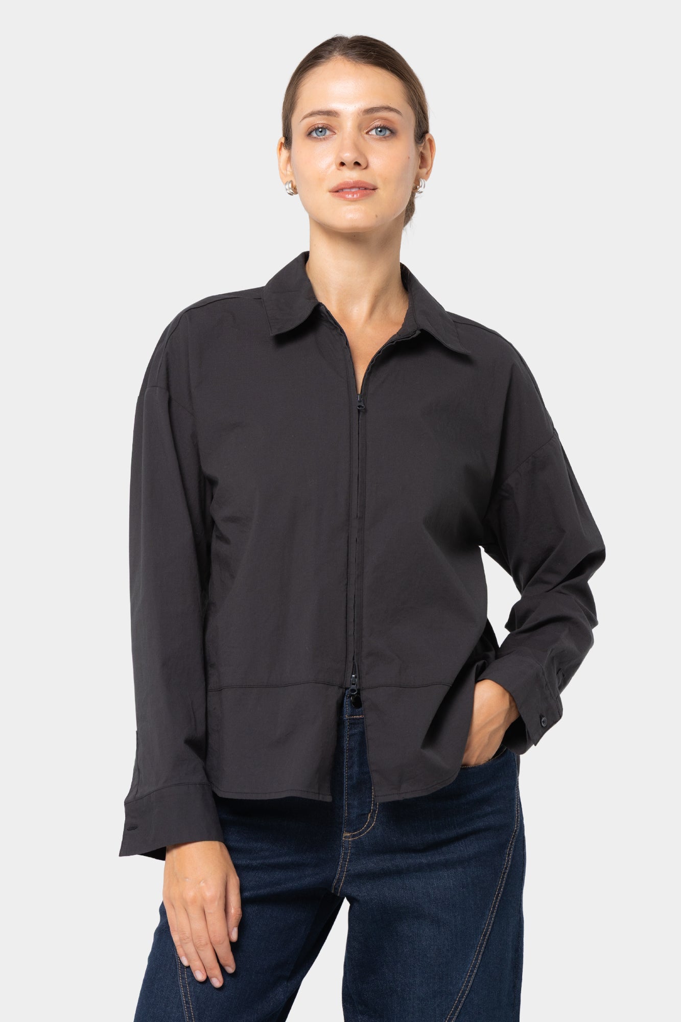 Zip Front Poplin Shirt