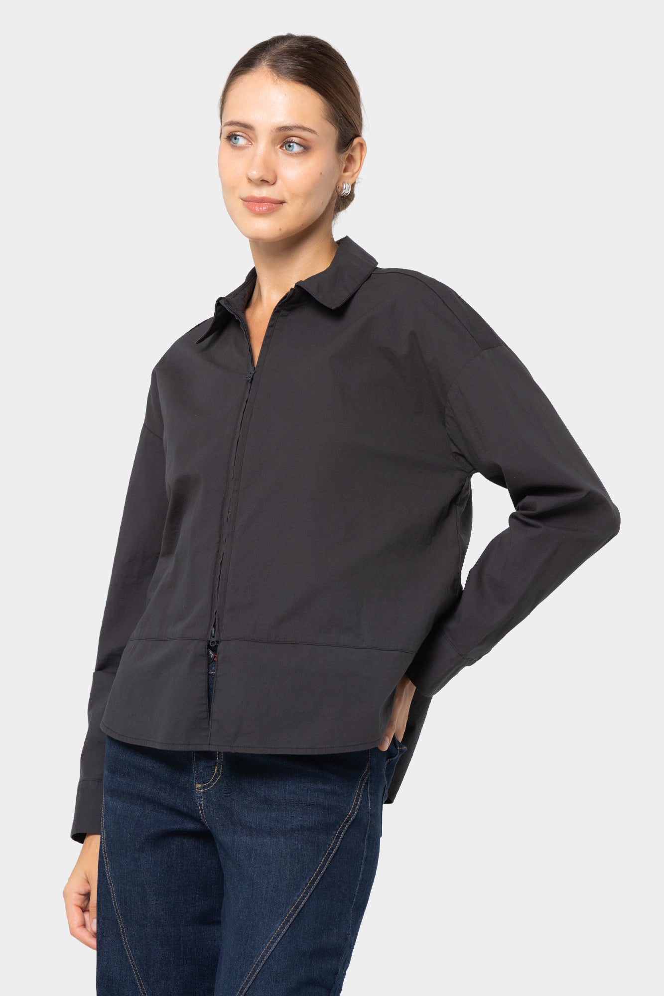 Zip Front Poplin Shirt