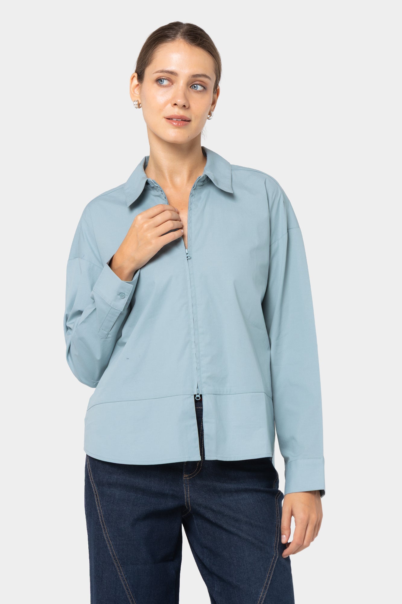 Zip Front Poplin Shirt