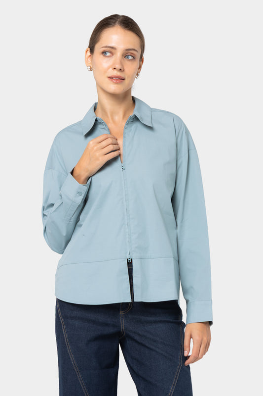 Zip Front Poplin Shirt
