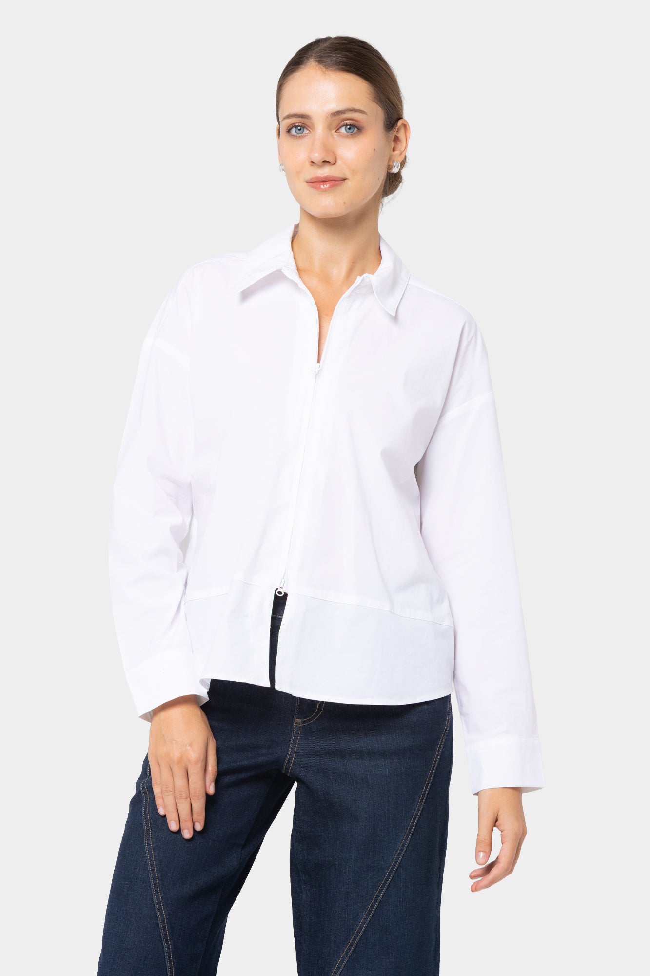 Zip Front Poplin Shirt