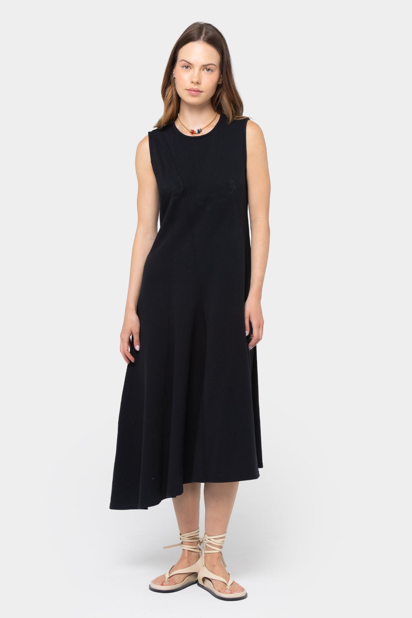 Crew Neck Asymmetrical Midi Dress