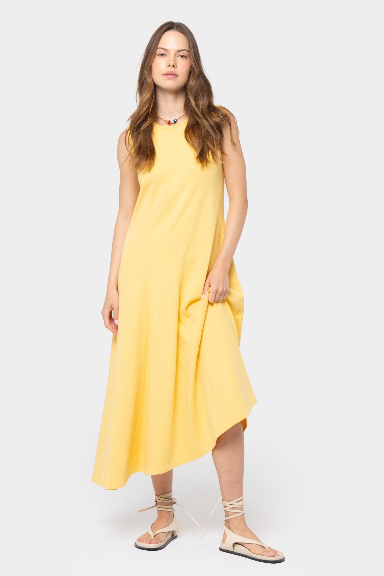 Crew Neck Asymmetrical Midi Dress