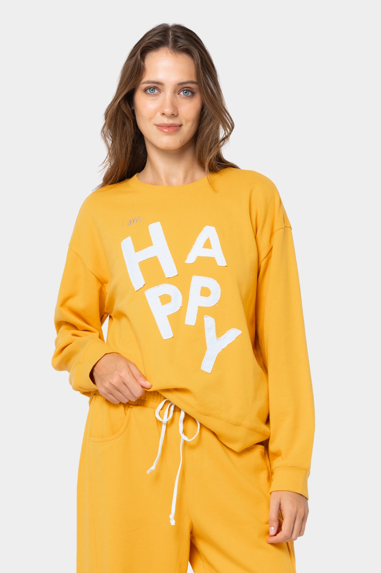 French Terry Crewneck Sweatshirt with Denim Applique
