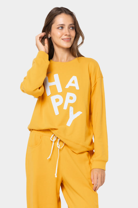 French Terry Crewneck Sweatshirt with Denim Applique