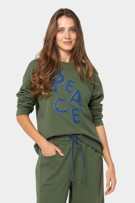 French Terry Crewneck Sweatshirt with Denim Applique