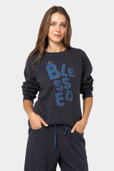 French Terry Crewneck Sweatshirt with Denim Applique