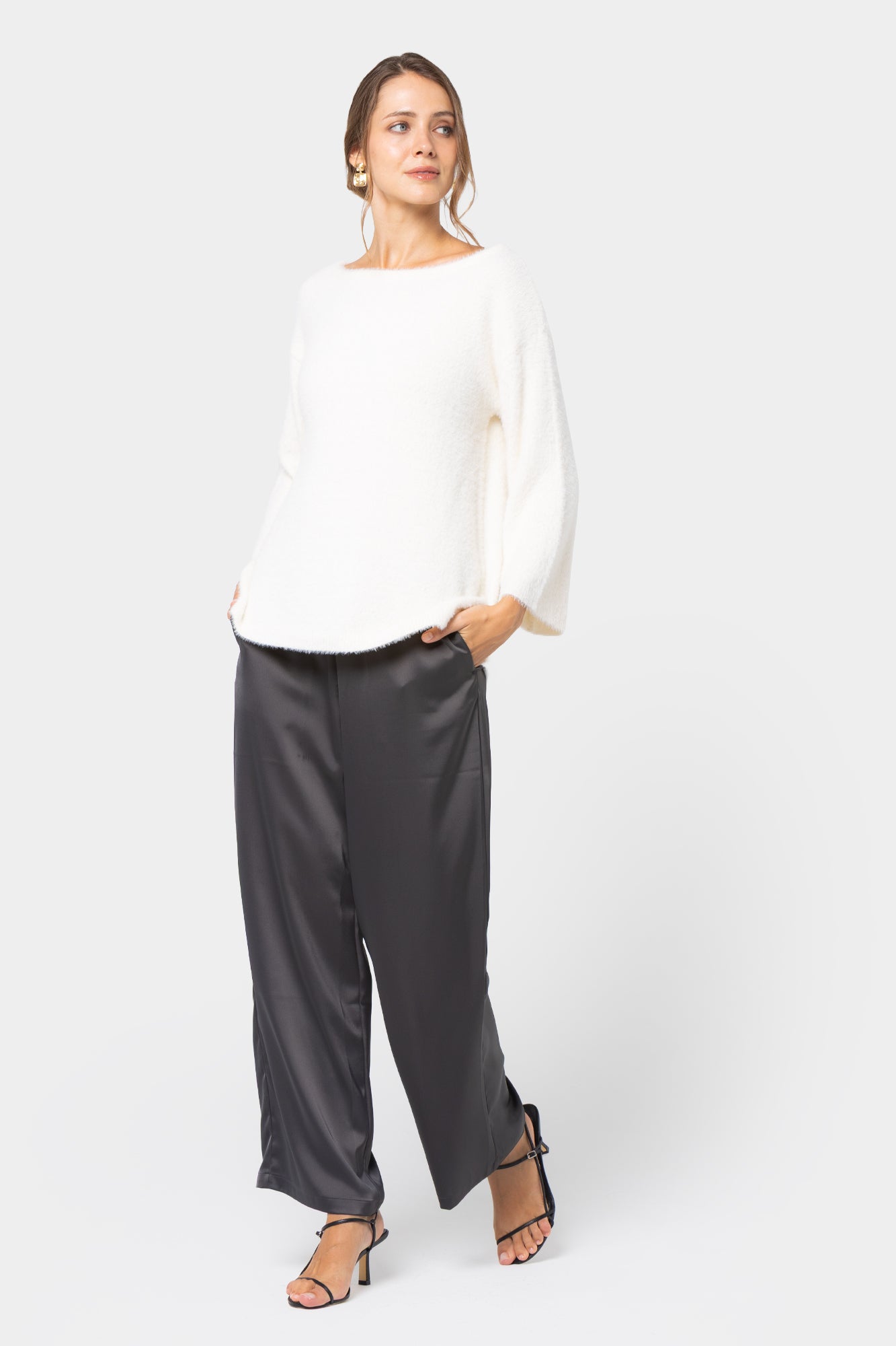Pull On Satin Pants with Pockets