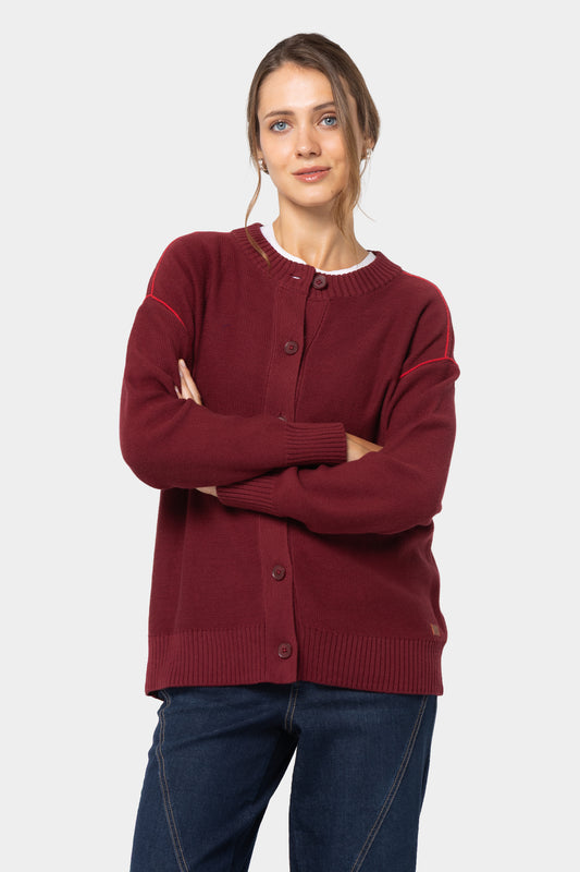 Relaxed Cotton Cardigan with Contrast Stich