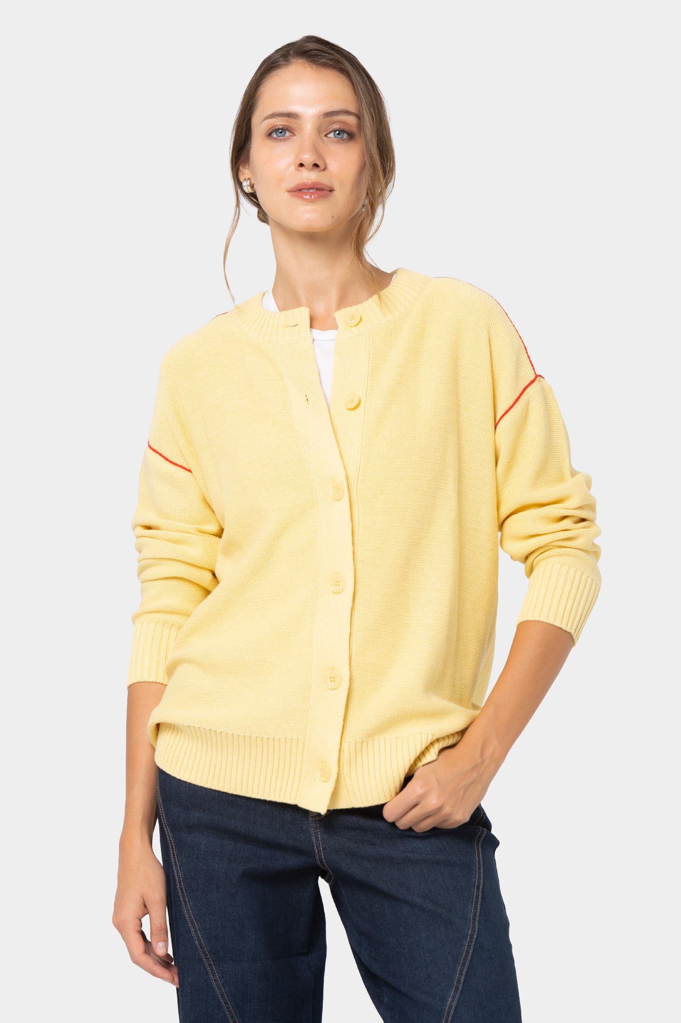 Relaxed Cotton Cardigan with Contrast Stich