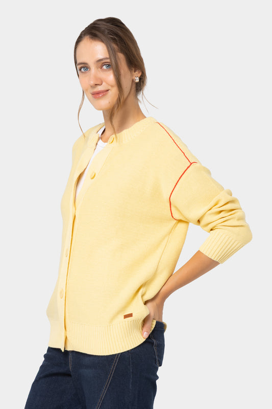 Relaxed Cotton Cardigan with Contrast Stich