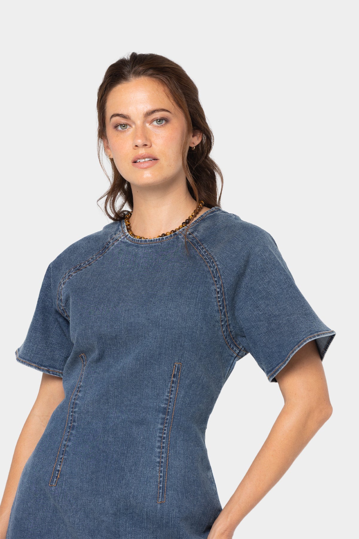 Midi Length Raglan Sleeve Denim Dress