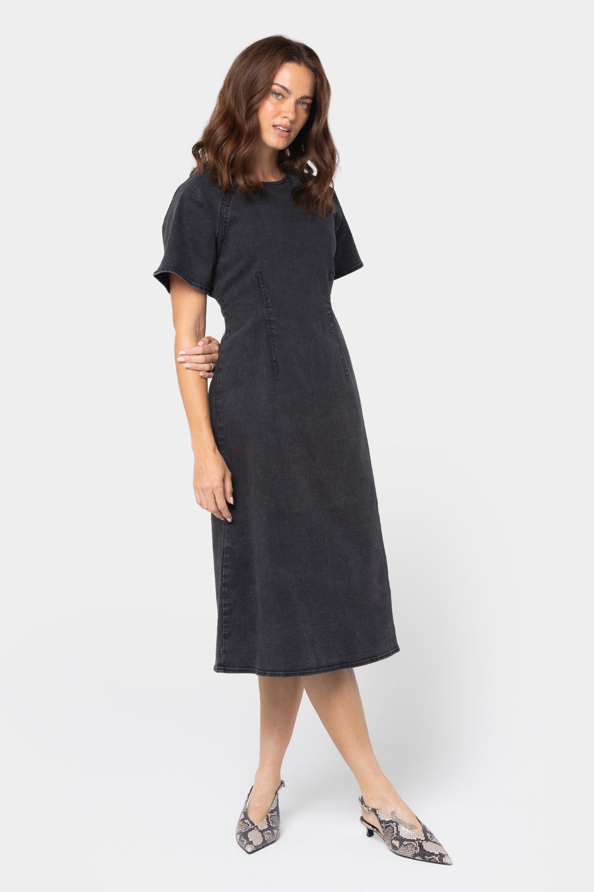 Midi Length Raglan Sleeve Denim Dress
